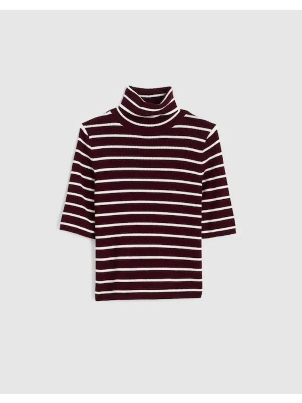 Madewell Ribbed Turtleneck Tee Merino Wool~Size XS~Dark Pomegranate Stripe L7 23
